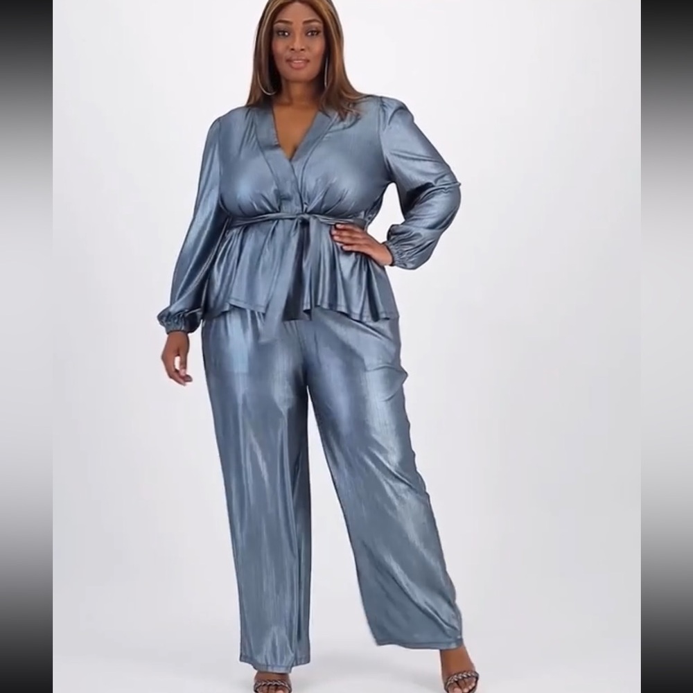 Elegant Metallic Blue Two-Piece Set